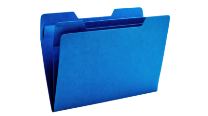 Blue folder for organizing documents, isolated on white background.