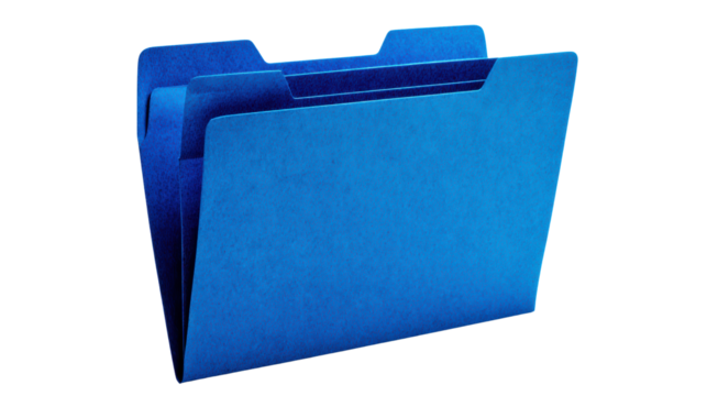 Blue folder for organizing documents, isolated on white background.