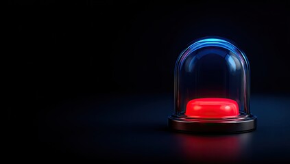 Red emergency light inside a transparent dome on dark background.