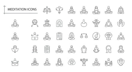 Meditating figures representing mindfulness and inner peace in a simple, clean style, conveying a sense of calm and balance.