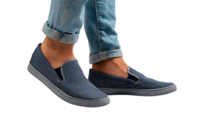 Casual slip-on shoes displayed on a person's feet, perfect for everyday wear.