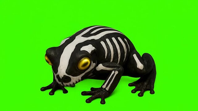 Spooky Skeleton Frog on Green Screen: Halloween 3D Render