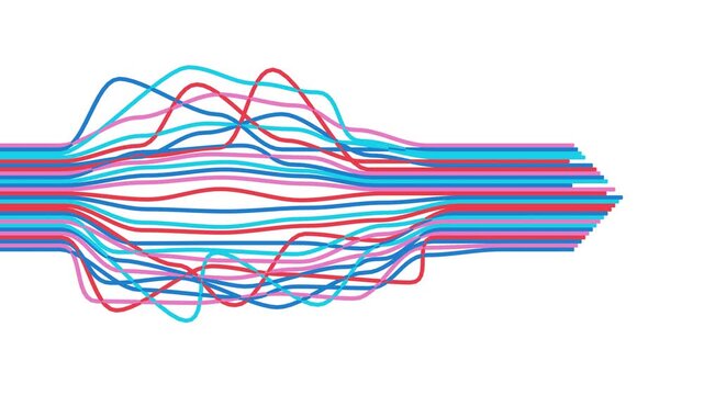 Process of solving, unleashing problems animation. From a complex problem to a simple business solution. Brainstorming video. Many ways melted in one path as single arrow