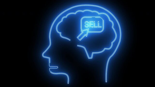 human brain head icon and sell button icon with neon effect