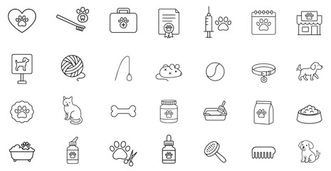 Set of pet icons, dog, cat, puppy, animals