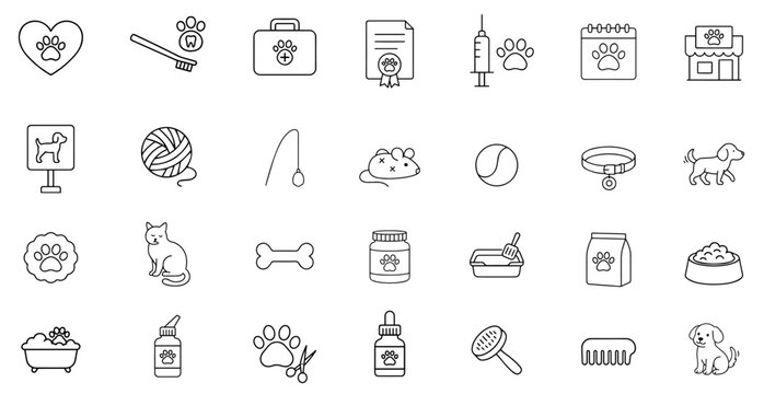 Set of pet icons, dog, cat, puppy, animals