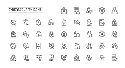 Cybersecurity symbols representing data protection and network security in a clean, modern style for digital safety and trust.