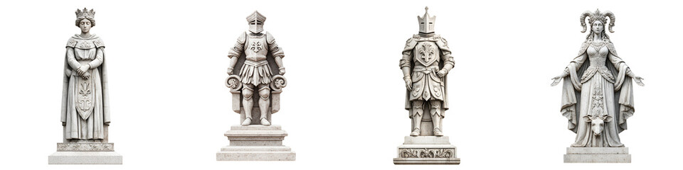 Obraz premium Medieval Statue Set: King, Queen, and Knight Sculpture Art