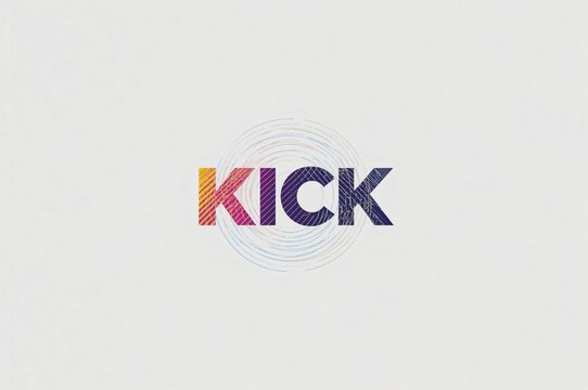 Colorful KICK word art, swirling background, abstract, graphic design
