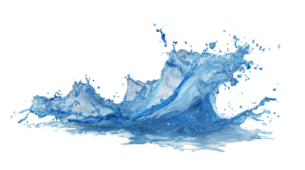 Dynamic splash of clear blue water captured against a white isolated background.