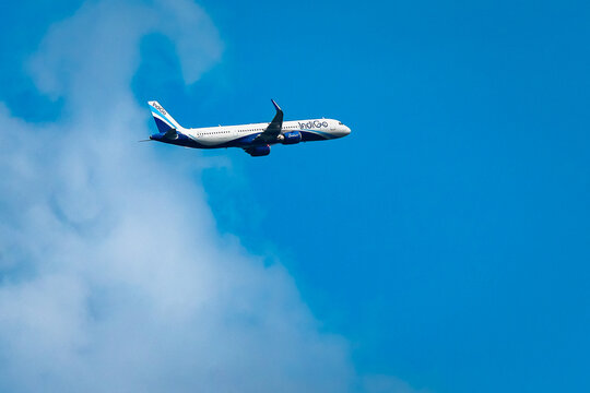 Kolkata , West Bengal,India - August 31 2025: An IndiGo Airbus A320neo of IndiGo landing at Kolkata Airport.