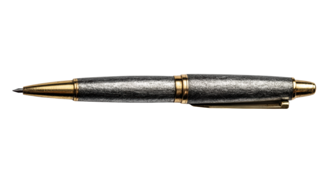 Elegant black and gold pen isolated on white background for professional writing and office use. - Powered by Adobe