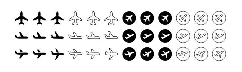 Simple Airplane & Travel Icon Set, Two Detail Styles (Rounded, Sharp), Editable Line Icons and Fill Icons © SUE