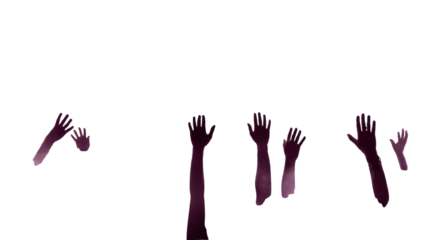 Hands reaching out, symbolizing hope and unity, on a white isolated background.