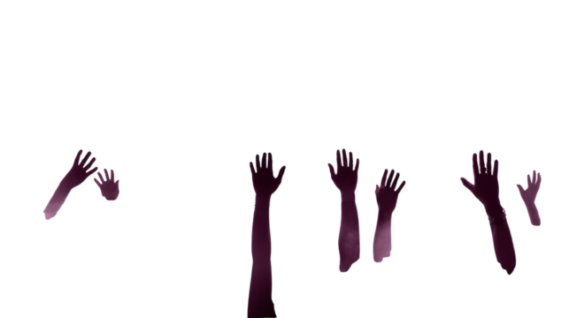 Hands reaching out, symbolizing hope and unity, on a white isolated background.