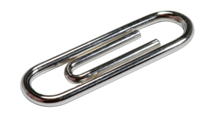 Metal paperclip detailed on a white isolated background, ideal for office and organizational themes.