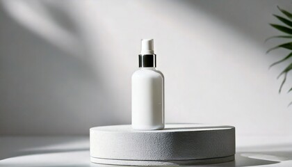 Obraz premium Glossy White Pump Bottle for Skincare on Light Background