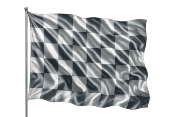 Checkered racing flag fluttering, symbolizing motorsport finish line triumph, against transparent backdrop