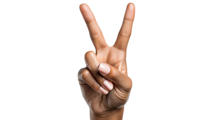 Peace sign gesture symbolizing harmony and tranquility on white isolate background.