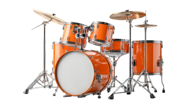 Orange drum set on white isolated background.