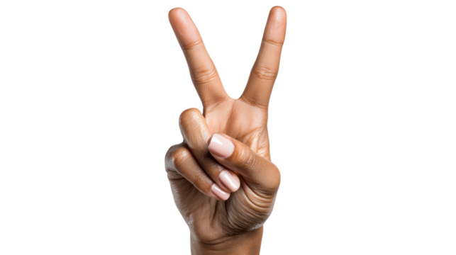 Peace sign gesture symbolizing harmony and tranquility on white isolate background.