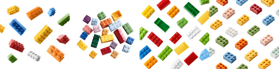 Obraz premium Scattered Colorful Building Blocks Isolated on White Background