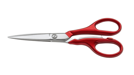 Red handled scissors on a white isolate background.