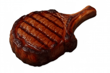 Delicious grilled t-bone steak with perfect grill marks, isolated on transparent background, ready to be served