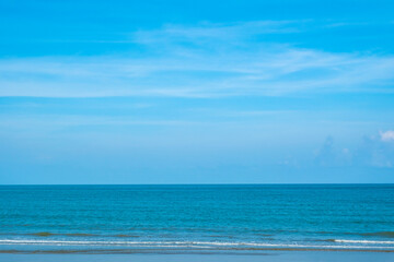 Nature of the ocean and blue sky Summer with sunshine, sandy beaches, clear blue waters sparkling...