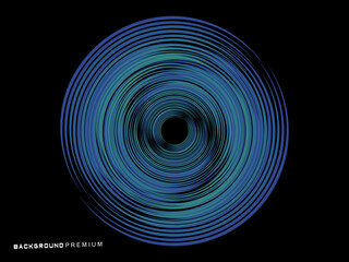 Vector background of rotating elliptical 3D shapes, consisting of a pattern of squares and wavy lines with colorful gradations.	