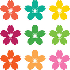 Colorful Floral Icon Set. Silhouette Icons Isolated on White Background.