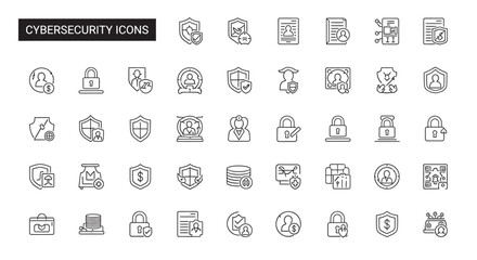 Cybersecurity elements representing data protection and online safety with lock, shield, and user icons on a white backdrop, conveying security and trust.