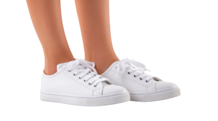 White sneakers on bare feet, casual style, comfortable footwear, perfect for everyday wear.