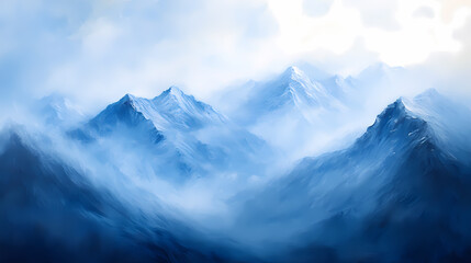 Obraz premium Majestic Mountain Range in a Misty Blue