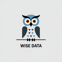 Wise Data: Minimal Flat Art Owl with Geometric Infographic Icon Features and Text
