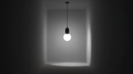 Minimalist Interior Design with Single Light Bulb in Empty Room and Soft Shadows on White Walls