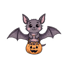 Cute Halloween Bat with Pumpkin Candy Basket.