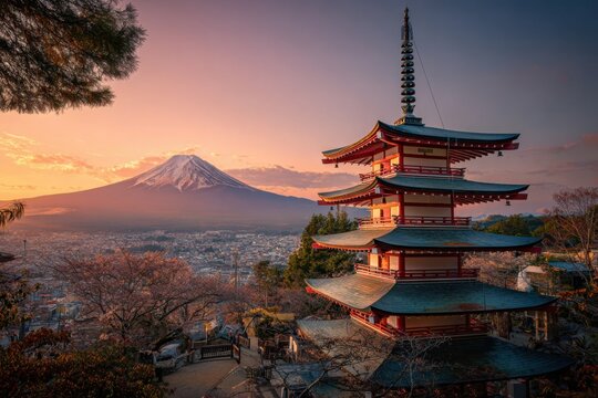 Agoda and mountain at sunset