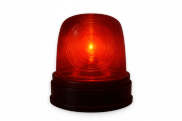 Bright red emergency beacon rotating, casting warning signals against transparent backdrop, highlighting critical safety alert