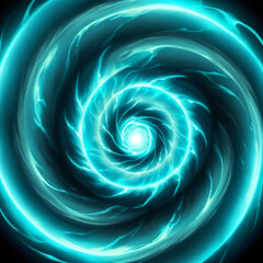 Dynamic vortex of glowing cyan energy pulls viewers into a mesmerizing, futuristic portal of light and motion