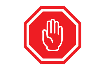 Set of Stop street icon collection. Stop hand sign with text. Red stop sign. Stop hand icon, flat palm gesture symbol for warning, caution, restriction, safety, security, traffic, and alert. EPS 10