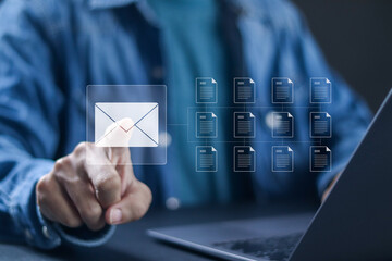 Email marketing concept. Sending or receiving email marketing. Direct selling projects in business list of customers who want to send by email. digital newsletter to customer.