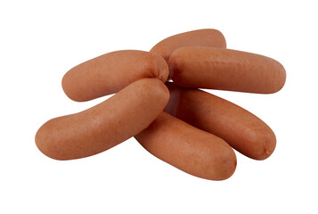 Six pieces of fresh red sausage cut out isolated transparent background