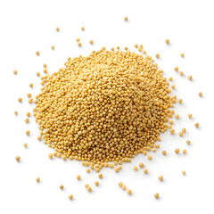 Close-up of kodo millet grains isolated on a white background, highlighting their small, round shape