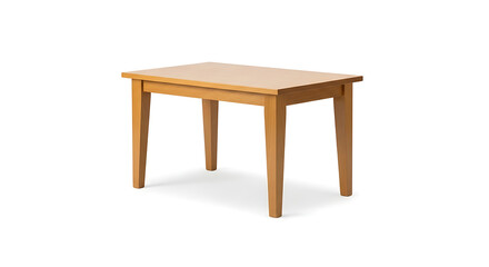 A light brown wooden rectangular table with four legs isolated on a white background in a studio shot