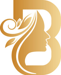 Golden Beauty Logo Woman's Profile Incorporated into Letter 'B'
