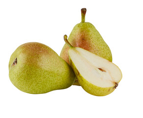 Fresh green pear fruit cut out isolated transparent background