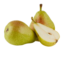 Fresh green pear fruit cut out isolated transparent background
