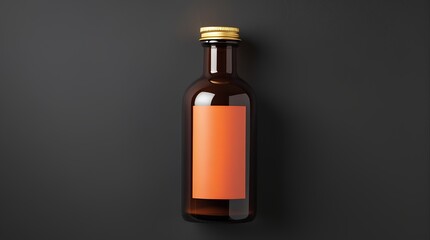 Fototapeta premium a minimalist product shot featuring a brown glass bottle with a golden cap, positioned upright against a dark, textured background