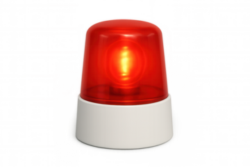 Rotating beacon light flashing red, isolated on a transparent background, representing urgency, alert, and emergency situations